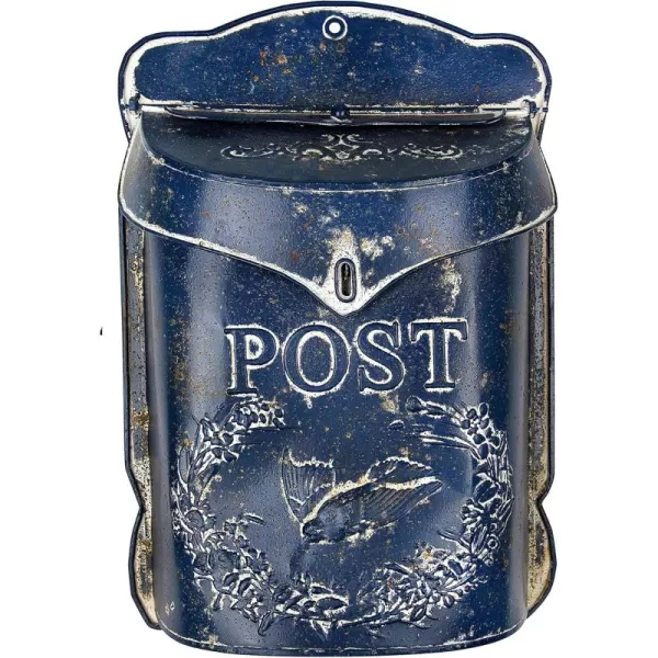 Creative CoOp Aqua Embossed Tin Post Box with Distressed FinishBlue