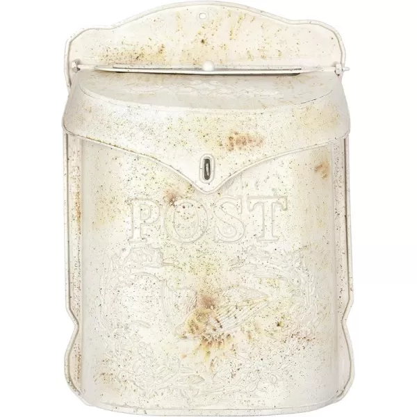 Creative CoOp Aqua Embossed Tin Post Box with Distressed FinishCream