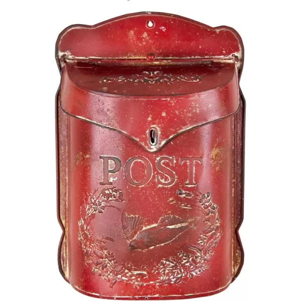 Creative CoOp Aqua Embossed Tin Post Box with Distressed FinishRed