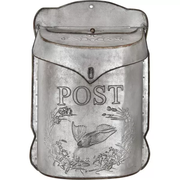 Creative CoOp Aqua Embossed Tin Post Box with Distressed FinishSilver