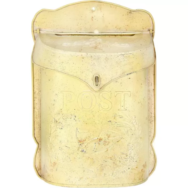 Creative CoOp Aqua Embossed Tin Post Box with Distressed FinishYellow