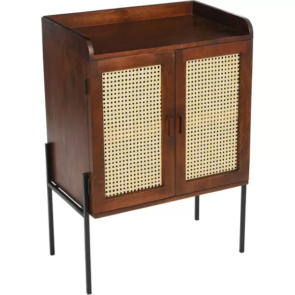 Creative CoOp Metal ampamp Mango Wood Natural Woven Cane Details Bar Cabinet Black FinishWalnut