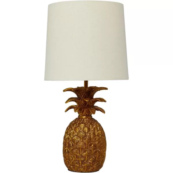 Creative CoOp Pineapple Shaped Table Lamp with Distressed Gold Finish ampamp Linen ShadeGoldWhite