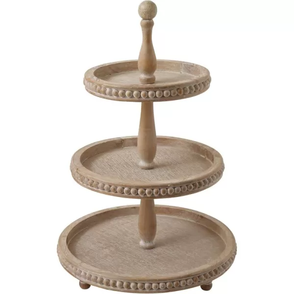 Creative CoOp Round 3Tier Decorative Wood Tray WhiteNatural