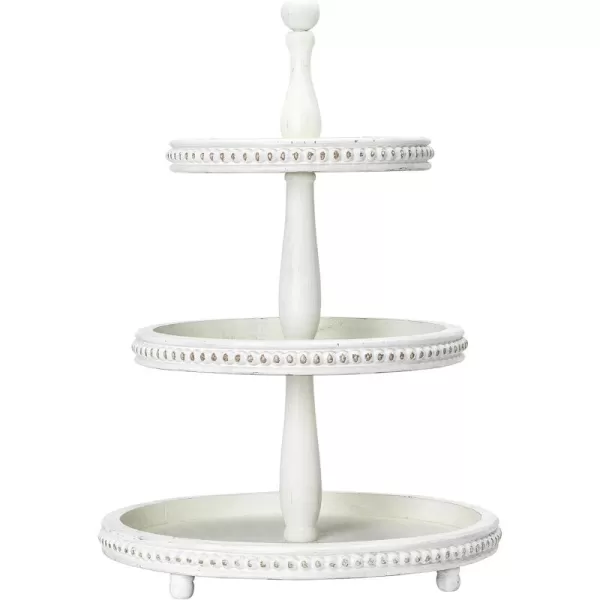Creative CoOp Round 3Tier Decorative Wood Tray WhiteWhite