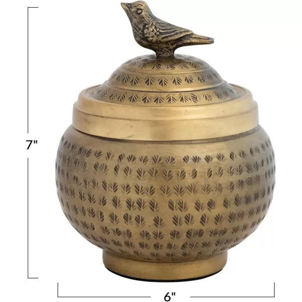 Creative CoOp Brass Round Hammered Metal Container with Rabbit Finial FinishBird