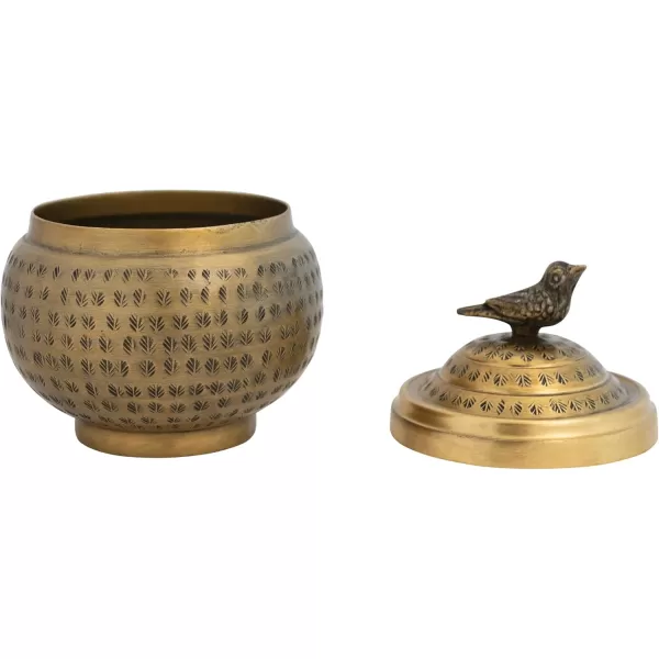 Creative CoOp Brass Round Hammered Metal Container with Rabbit Finial FinishBird