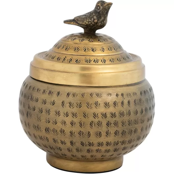 Creative CoOp Brass Round Hammered Metal Container with Rabbit Finial FinishBird