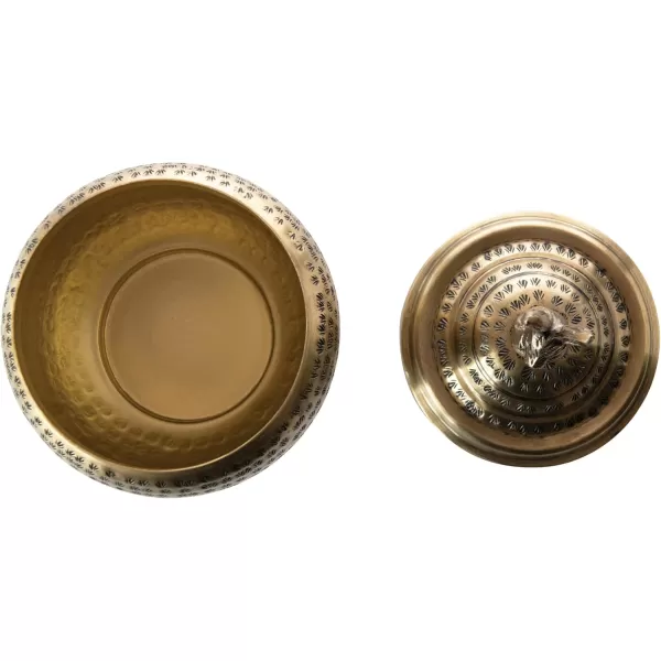 Creative CoOp Brass Round Hammered Metal Container with Rabbit Finial FinishRabbit