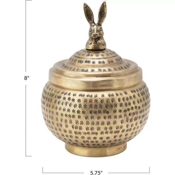 Creative CoOp Brass Round Hammered Metal Container with Rabbit Finial FinishRabbit