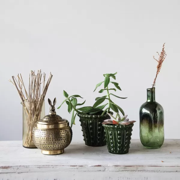 Creative CoOp Brass Round Hammered Metal Container with Rabbit Finial FinishRabbit