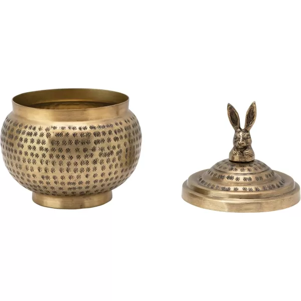 Creative CoOp Brass Round Hammered Metal Container with Rabbit Finial FinishRabbit