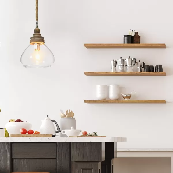 Creative CoOp Glass and Mango Wood Ceiling Pendant LightBrown