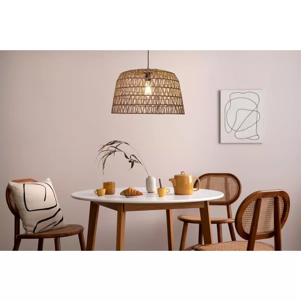 Creative CoOp Open Weave Metal and Paper Rope Ceiling Light Natural and Brushed GoldBrown