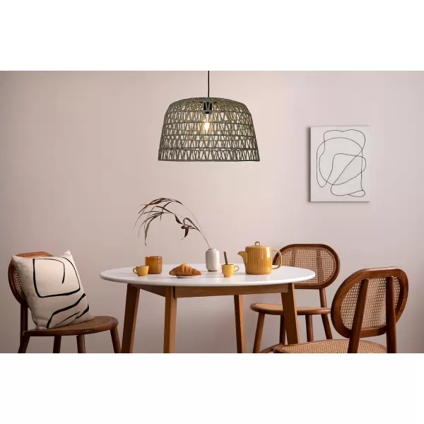 Creative CoOp Open Weave Metal and Paper Rope Ceiling Light Natural and Brushed GoldOlive Green