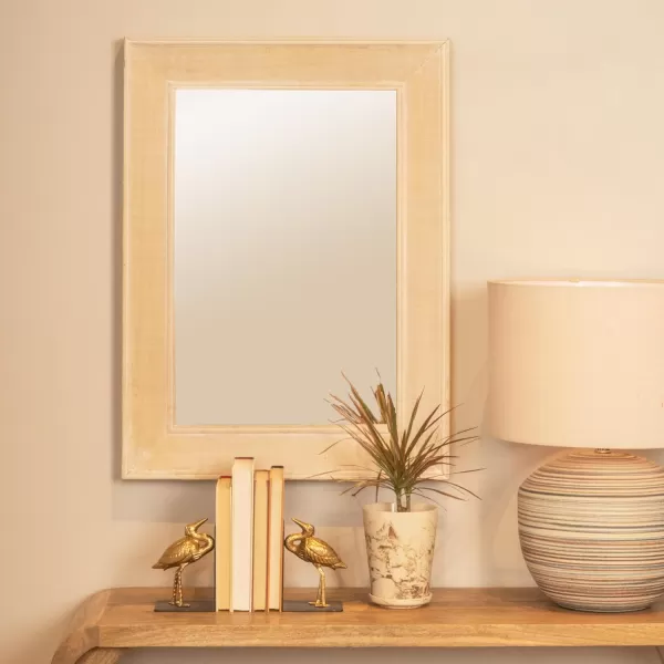 Creative CoOp Rectangle Wood Framed Wall Mirror with Rattan Detail Natural