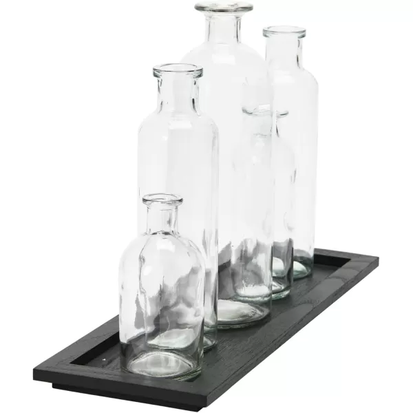 Creative CoOp Set of 5 Vintage Bottle Vases on Wood TrayBlack Tray