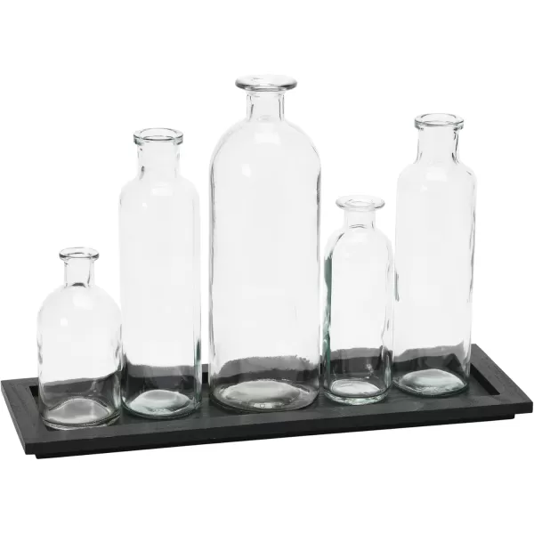 Creative CoOp Set of 5 Vintage Bottle Vases on Wood TrayBlack Tray