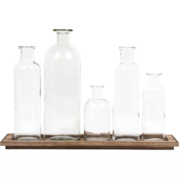 Creative CoOp Set of 5 Vintage Bottle Vases on Wood TrayNatural Tray