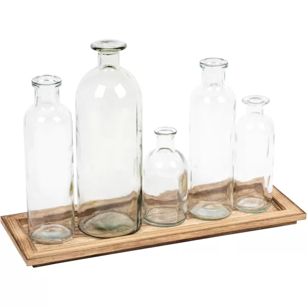 Creative CoOp Set of 5 Vintage Bottle Vases on Wood TrayNatural Tray