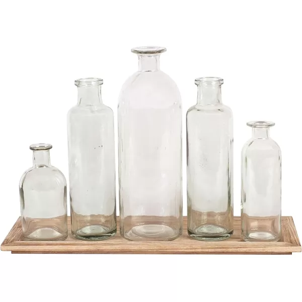 Creative CoOp Set of 5 Vintage Bottle Vases on Wood TrayNatural Tray