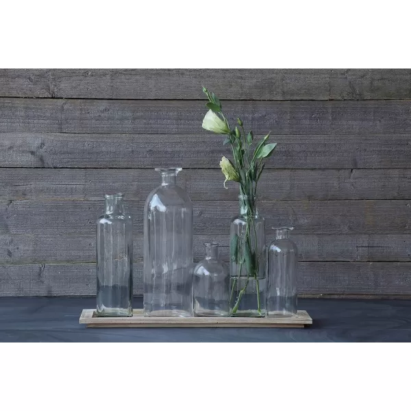 Creative CoOp Set of 5 Vintage Bottle Vases on Wood TrayNatural Tray