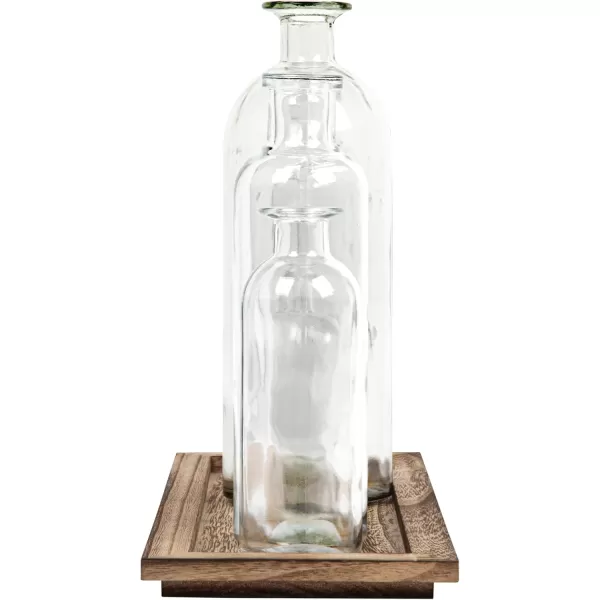 Creative CoOp Set of 5 Vintage Bottle Vases on Wood TrayNatural Tray