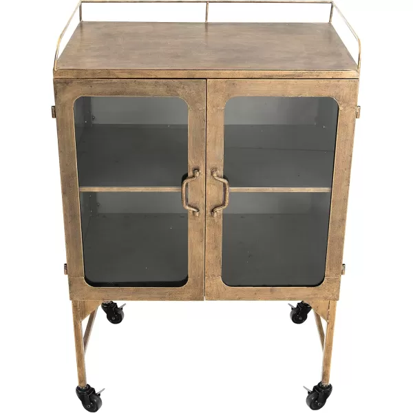Creative CoOp Vintage Metal Bar Cabinet with Glass Doors and Wheels Antique BrassGold