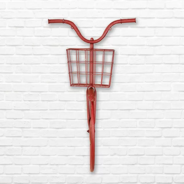 Creative Coop DA6000 Iron Bike Shape Wall Decor with Basket Rust 3000quot x 3200quotRed