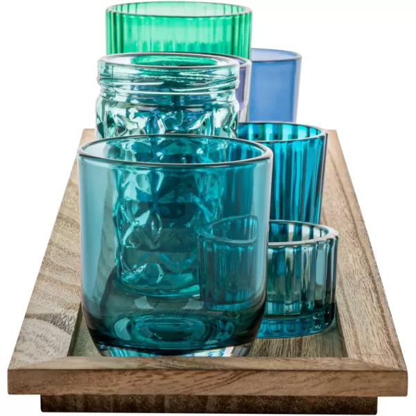 Wood Tray with 9 Brown Glass Votive Holders Set of 10 PiecesBlues