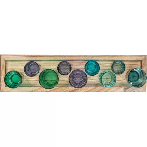 Wood Tray with 9 Brown Glass Votive Holders Set of 10 PiecesBlues