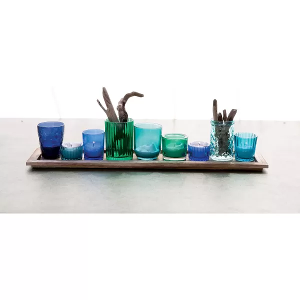 Wood Tray with 9 Brown Glass Votive Holders Set of 10 PiecesBlues
