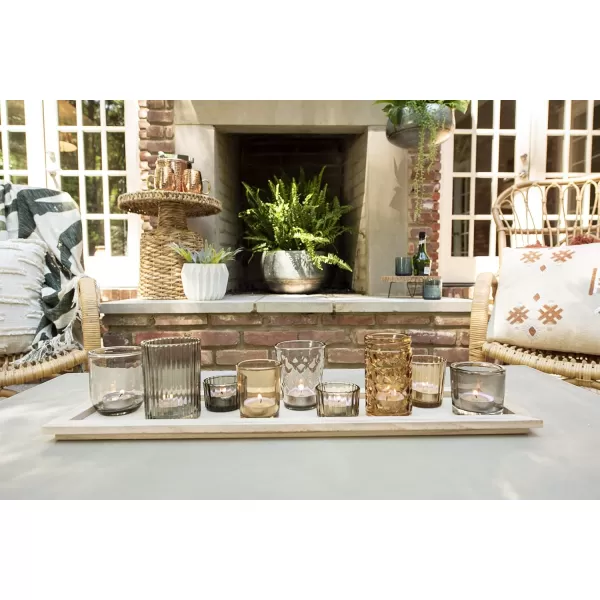 Wood Tray with 9 Brown Glass Votive Holders Set of 10 PiecesBrowns