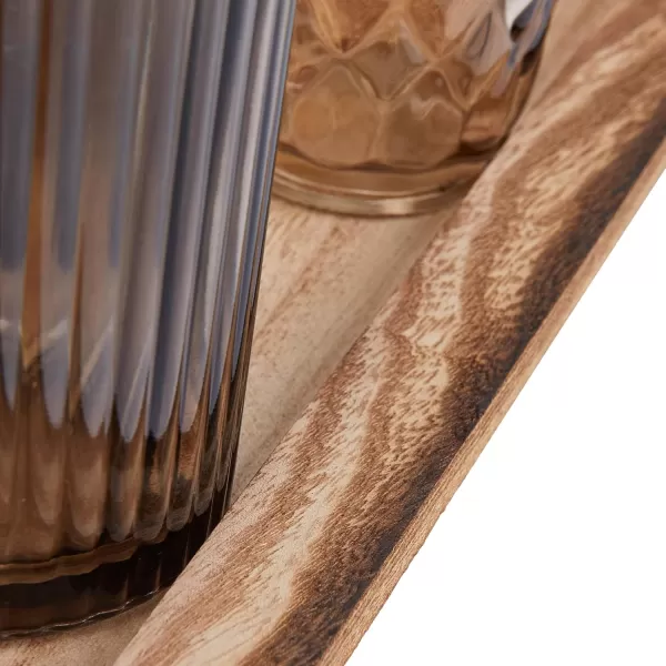 Wood Tray with 9 Brown Glass Votive Holders Set of 10 PiecesBrowns