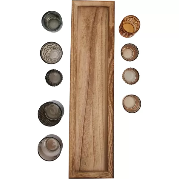 Wood Tray with 9 Brown Glass Votive Holders Set of 10 PiecesBrowns