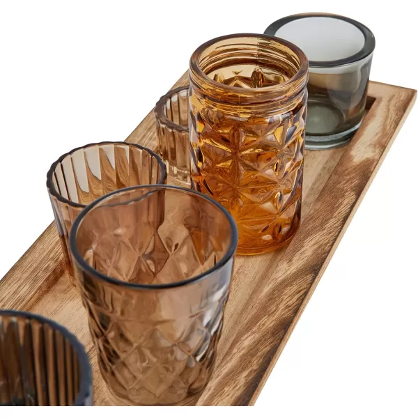 Wood Tray with 9 Brown Glass Votive Holders Set of 10 PiecesBrowns