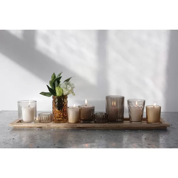 Wood Tray with 9 Brown Glass Votive Holders Set of 10 PiecesBrowns