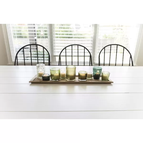 Wood Tray with 9 Brown Glass Votive Holders Set of 10 PiecesGreens