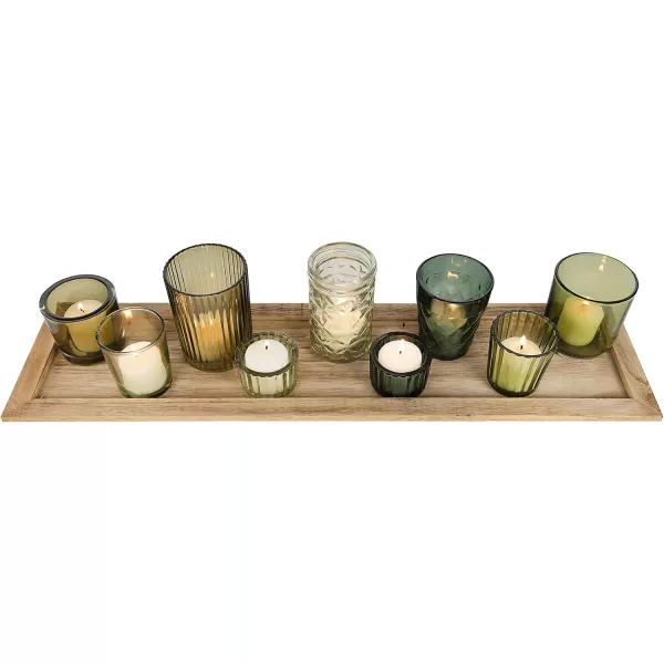 Wood Tray with 9 Brown Glass Votive Holders Set of 10 PiecesGreens
