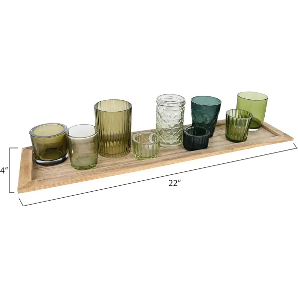Wood Tray with 9 Brown Glass Votive Holders Set of 10 PiecesGreens