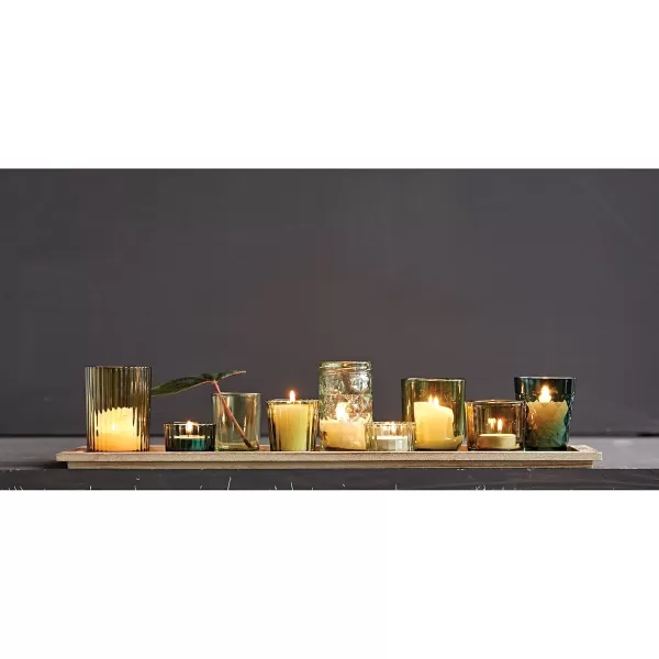 Wood Tray with 9 Brown Glass Votive Holders Set of 10 PiecesGreens
