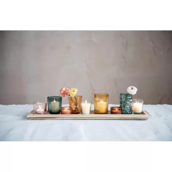 Wood Tray with 9 Brown Glass Votive Holders Set of 10 PiecesYellowGreen