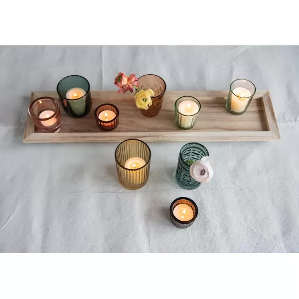 Wood Tray with 9 Brown Glass Votive Holders Set of 10 PiecesYellowGreen
