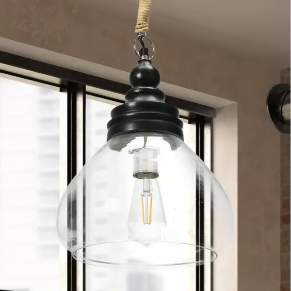 Creative CoOp Glass and Mango Wood Ceiling Pendant LightBlack
