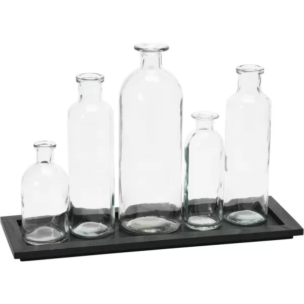Creative CoOp Set of 5 Vintage Bottle Vases on Wood TrayBlack Tray