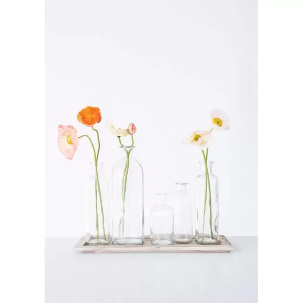 Creative CoOp Set of 5 Vintage Bottle Vases on Wood TrayNatural Tray
