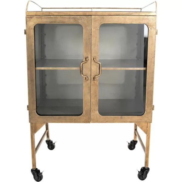 Creative CoOp Vintage Metal Bar Cabinet with Glass Doors and Wheels Antique BrassGold