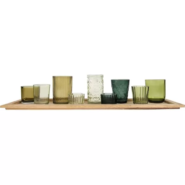 Wood Tray with 9 Brown Glass Votive Holders Set of 10 PiecesGreens