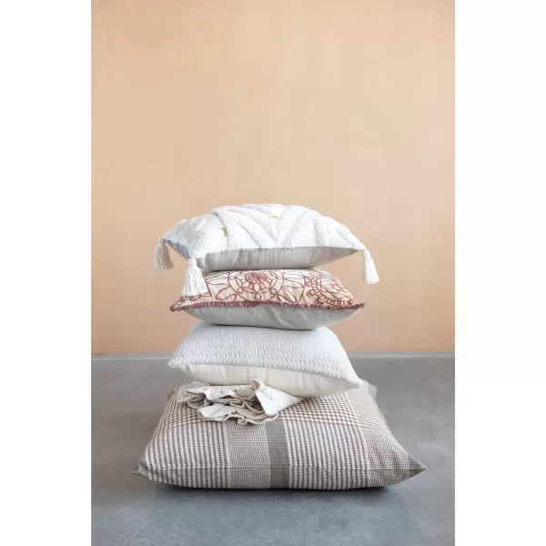 Creative CoOp Cotton Tufted Lumbar Embroidery and Tassels Pillow 20quot L x 12quot W x 2quot H Cream