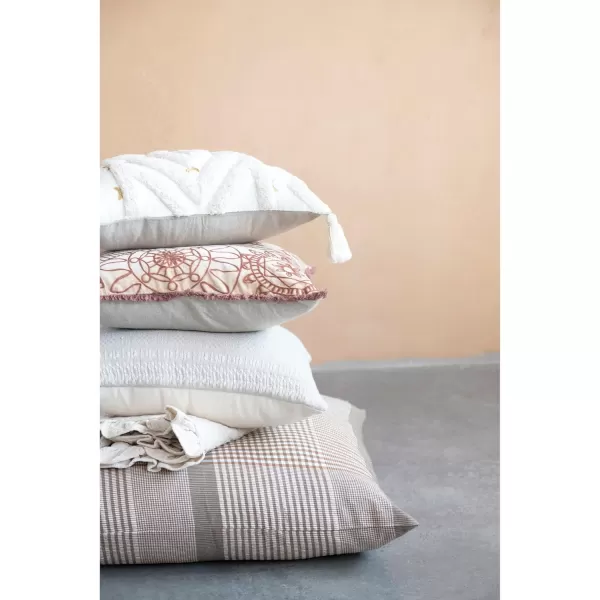 Creative CoOp Cotton Tufted Lumbar Embroidery and Tassels Pillow 20quot L x 12quot W x 2quot H Cream